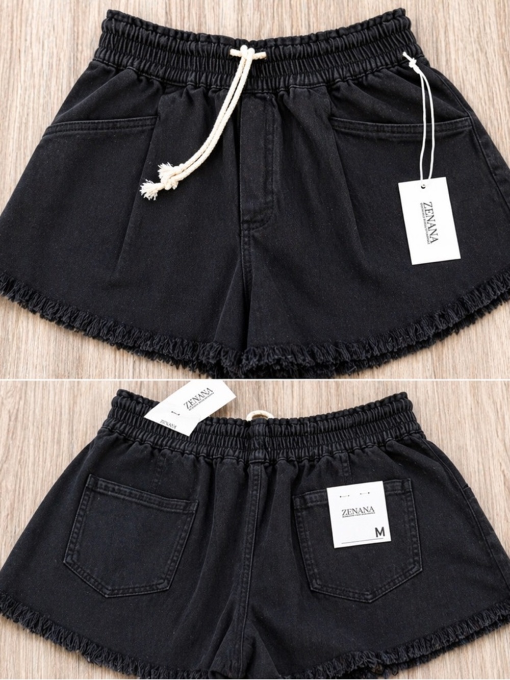 High Waist Black Shorts with Frayed Hem